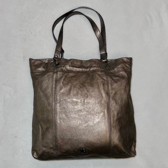 Burberry Dark Nickel Metallic Leather Drawstring Tote with Metal Accents - Picture 16 of 16